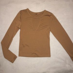Camel Long Sleeve Top with Keyhole detail